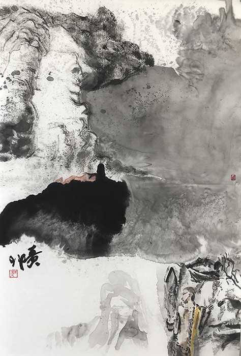 《人与自然》69X46(CM)  宣纸泼墨 作者：吴学坤 880.jpg