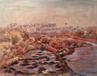 9《湿地·新城·归鸟》35X27(CM) 油画 作者：何树海